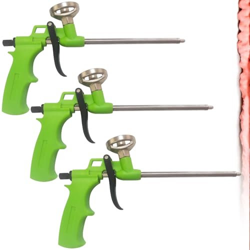 3 Stück Pistolenschaum PU Schaumpistole, Bauschaum Pistole aus Metall, Profi-Dosierpistole mit ergonomischem Kunststoffgriff,für Profi Heimwerker zum Abdichten Füllen Abdichten Grün