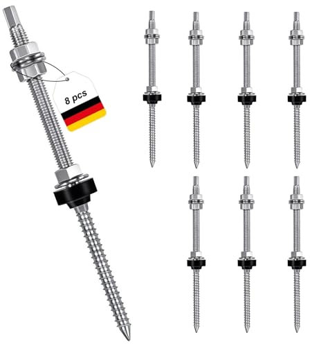 Stockschrauben m10,stockschrauben,stockschraube Stainless Steel Height Adjustable Hanger Bolt Dowels for Photovoltaic Solar Mounting on Building Roofs Material: Stainless Steel (Pack of 8)