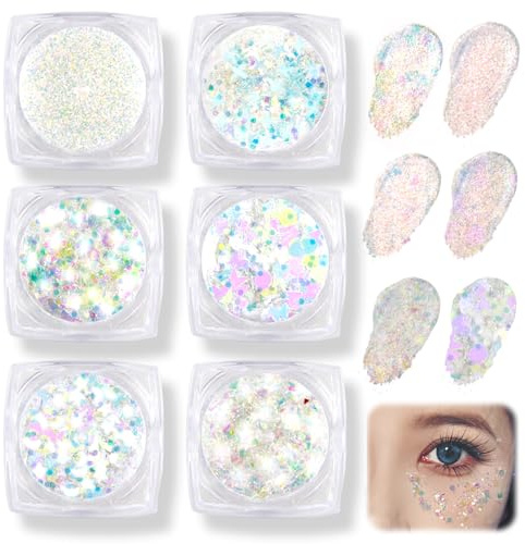 Lot De 6 Gels Transparents À Paillettes Pour Le Visage Et Le Corps, Festival Gel Pailleté Visage Et Corps, Pour Enfants Et Adultes, Paillettes Brillantes Pour Le Maquillage, Pour Carnaval, Mascarade