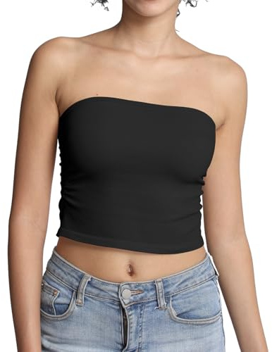 Comfyin Tube Tops for Women Strapless Bandeau Sleeveless Crop Top Basic Backless Summer Going Out Tank Top