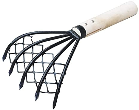 Robusto rastrello compatto con rete a rete, rastrello a mano da 38,1 cm, forchetta antiscivolo