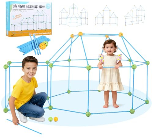 DIY Höhle Kinder Konstruktionsspielzeug, 140PCS Höhle Bauen Kinder Set Outdoor Spielzeug für 5+ ahre alt Junge & Mädchen, Kreatives Bauset für Outdoor Indoor Garten