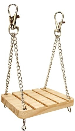 Balançoire en bois à suspendre pour petits animaux – Hamster Cage à oiseaux, utilisation en intérieur et en extérieur avec fixation facile à clipser, convient aux animaux grimpants comme les perruches