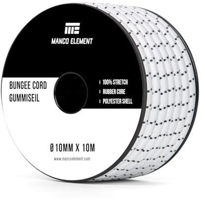Manco Element Gummirep 10mm x 10m Expanderrep Elastisk Sladd Gummisnöre - Vit/Svart