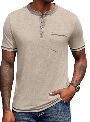 COOFANDY Camisa Henley de Manga Corta para Hombre Casual T-Shirts Camiseta Informal de Verano con Bolsillo