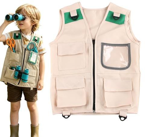 Generico Costume Paleontologo Bambini | Gilet Cargo Multitasche | Gilet da Esploratore - Per Campeggio Pesca Escursionismo Attività All'Aperto Esplorazione Selvaggia Giardino