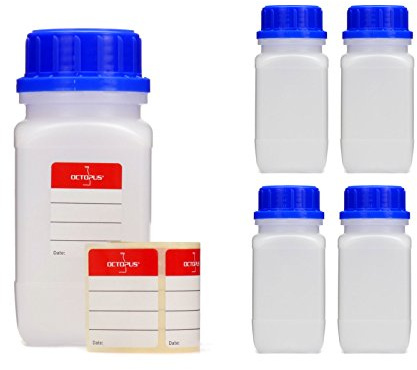 5x 250 ml Weithalsflaschen mit Schraubverschluß, Chemiekalienflaschen, Laborflaschen mit Deckel als Aufbewahrungsbehälter für Labor, Küche oder Hobby