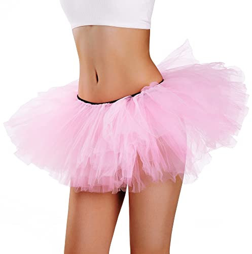Phantomon Tutu-Rock für Damen, Teenager, klassisch, elastisch, 5 Schichten, Tüll, Ballettrock, 1950er Vintage-Stil, kurzer Rock, erwachsene Größe, Pink, Einheitsgröße