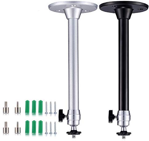 Yizerel 2 Pack Mini Ceiling Projector Mount Set, Adjustable Drop Ceiling Wall Projector Mounts Tubes with 360 Degrees Rotatable Heads, 3 Sizes of Mounting Heads and Screws Accessory