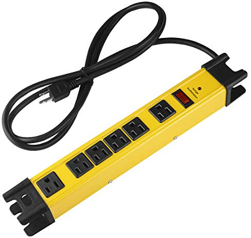 CCCEI Heavy Duty Power Strip Surge Protector with 15A, 6 Plug Industrial Shop Workshop Garden Metal Multiple Outlets, 6FT Extension Cord 1200 Joules ETL Listed, Yellow