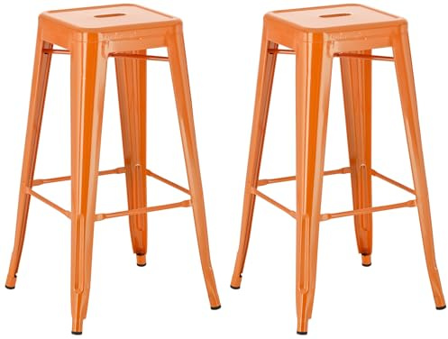 CLP Lote de 2 taburetes de Bar Joshua I Taburetes de Bar apilables de Metal I Taburetes de Bar con reposapiés I Altura del Asiento 76 cm I Taburete apilable, Color:Naranja