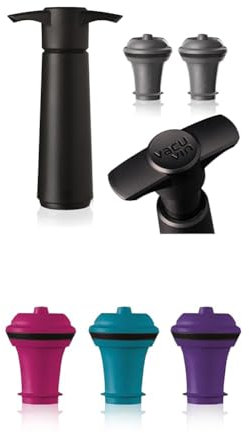 Vacu Vin Pompa Salvavino Con 2 Tappi Per Il Vuoto - Nero & Tappi Per Il Vuoto Salvavino, Set Di 3 - Rosso/Blu/Rosa