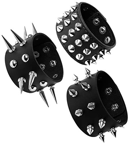 Manfnee 3Stücke Punk Goth Armband Lederarmband Spike Rivet Metall Nieten Armbänder Wristbang