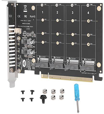 Dual M.2 PCIE NVMe SSD Adapter, 4 Port 4x32Gbps High Speed ​​Soft Raid Controller Karte mit Individueller LED-Anzeige, Unterstützt PCIE 3.0, 4.0 X16 M2.NVME SSD Erweiterungskarte für Desktop PC Comput