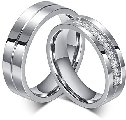 HCMA 2 uds., regalos de joyería para parejas, anillos de compromiso de boda de piedra de acero titanio para mujer o hombre, joyería de fantasía
