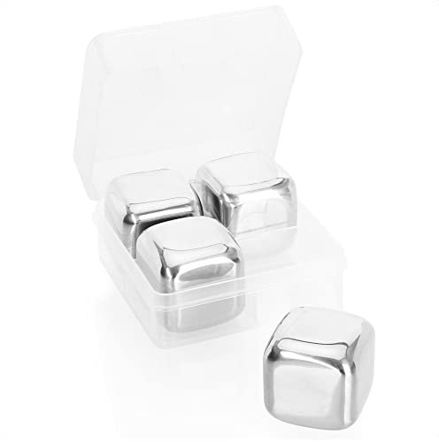 COM-FOUR® 4x Cubetti di ghiaccio in metallo - cubetti di ghiaccio in metallo premium lavabili in lavastoviglie per liquori in acciaio inossidabile (4 pezzi)