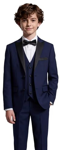 Pojkar Pageboy smoking middagsdräkt, 5 delar komplett bröllop bal outfit, marinblå, 7 år