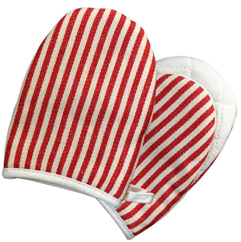 AMRAMI Ofenhandschuhe hitzebeständig, Topfhandschuhe Set aus Baumwolle zum Kochen und Backen, 2 Backofenhandschuhe, waschbar (Gestreift Rot/Weiß)