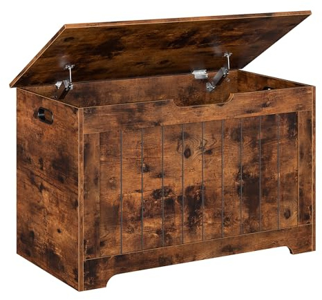 Epetlover Storage Chest, Wooden Storage Bench with Flip-top Lid & Safety Hinge, Storing Trunk for Entryway, Living Room, Bedroom, Rustic Brown