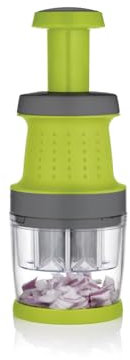 Qdesign - Hachoir Manuel Légumes et Épices - Fonctionnement Simple Sans Électricité - en Acier Inoxydable Résistant et Durable - Base Antidérapante - Gris/Vert