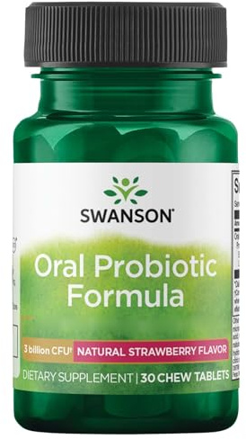 Swanson, Oral Probiotic Formula, 3 Billion Bacterial Cultures, Strawberry Flavour, 30 chewable Tablets, Soy-Free, Gluten-Free, GMO-Free