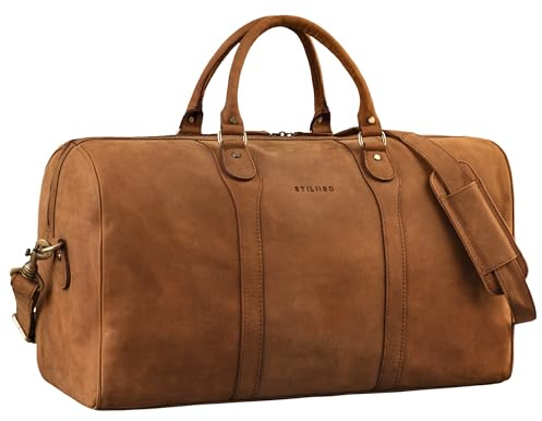 STILORD Vivaldo Espaciosa Bolso de Viaje Cuero Bolso de Mano de Hombre Elegante Bolsa Deporte Mujer Vintage Weekend Bag Piel Auténtica Color:Tan marrón - Oscuro