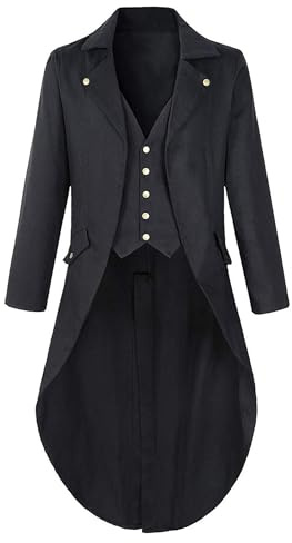 Maeau - Chaqueta Gótica Cola Larga para Hombre Abrigo Largo Medieval Victoriano Tuxedo Esmoquin Largo Vintage Uniforme Príncipe de Halloween S-4XL