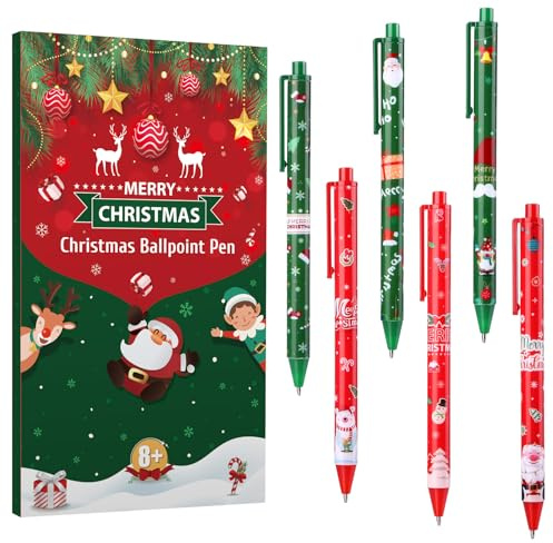 Kesote Bolígrafos de Navidad 24 unidades, lápices de escritura para niños, decoración para calendario de Adviento para rellenar (6 diseños)