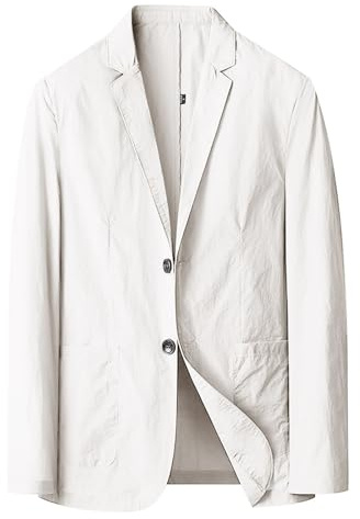 Linnejacka för män kavajer linne - herr blazer ledig lös passform linne kostym jacka slits notch 2 knappar lätt sportrock med ficka herr linnejackor Storbritannien herr bomull linne blazer, Vitt,