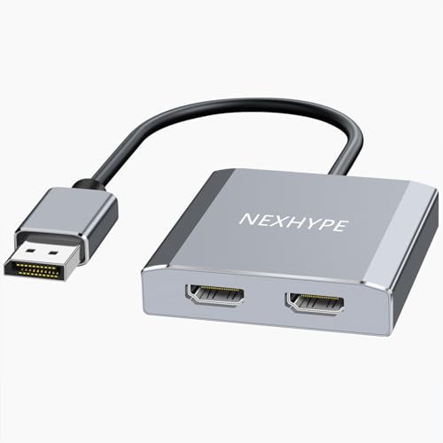 DisplayPort to Dual HDMI Adapter, 4K@60Hz DisplayPort to HDMI Splitter Extended Display Adapter for Dual Monitors, Display Port to 2 HDM I Converter for De-ll, NVIDIA, AMD, Len-ovo, HP