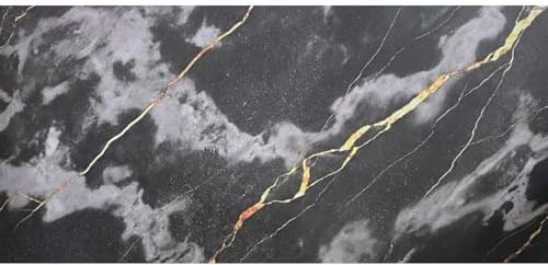 SaRani Tappeto Fantasia Marmo Guida Passatoia Corsia Runner da Cucina Corridoio Flessibile Tagliabile Gomma Antiscivolo (Nero, 100x50 cm)