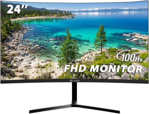 CRUA 24 100 Hz Moniteur de Jeu incurvé de, Full HD 1080p 2800R sans Cadre, GTG 1 ms avec FreeSync, Faible Flou de Mouvement, Soin des Yeux, VESA, HDM“