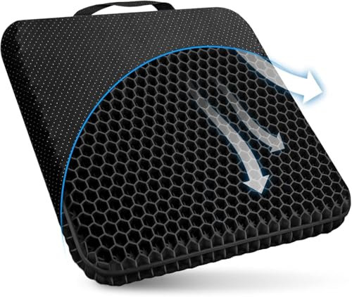 TONINT Large Gel Seat Cushion For Long Sitting With Non-Slip Covers,Soft & Breathable,Chair Cushion,Gaming and Car Seat Pads Cushion,For Desk Chair Office seat (43 x 36cm-Black)