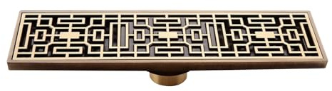 Billg Vintage Canaleta Ducha, Canal Ducha de Latón con Sifón y Filtro, Rectangular Canal de Drenaje con Dispositivo Desodorante y Filtro de Pelo para Baño Hotel Cocina Balcón