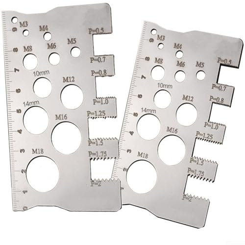 Jonikuper 2 pezzi calibro passo filettatura, 100 mm in acciaio inox 304 strumento di misurazione per diametro vite dado bullone compatto e leggero