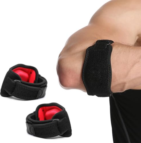 KIRZAX 2PCS Cinta de Codo Tenista, Codera Epicondilitis Golf,Coderas Epicondilitis con Almohadilla EVA, Coderas de Golfista Ajustable y Antideslizante,Codera Epicondilitis Hombre y Mujer(Negro Rojo)