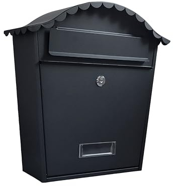 Wall Mounted Post Box in Black with Keys | Weatherproof Postbox for Outside Wall | Lockable Letter Box | External Letterbox | Mailbox Outdoor | Outdoor Letterbox