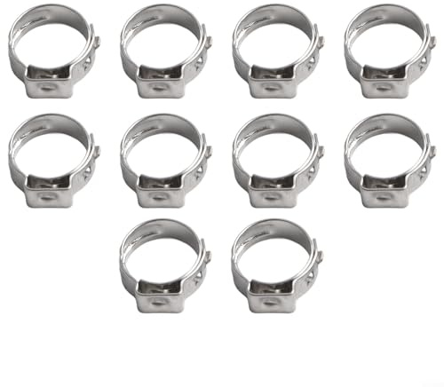 Yuanpgky Morsetto in acciaio inossidabile per raccordi a crimpare ad anello per tubi da 7-14 mm, morsetti per tubi a orecchio singolo, confezione da 10 pezzi, compatibile con tubi PEX, design stretto