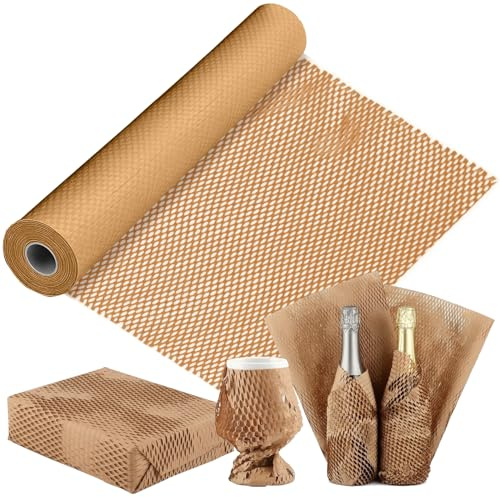 Honeycomb Packaging Paper Roll, Packing Paper for Moving House, Shipping and Gift Wrapping, Sustainable Packaging Materials for Moving Boxes and Fragile Gift Bubble Wrap Alternative Brown 300mmx30M