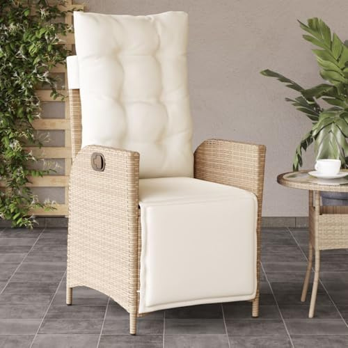 Ordellia Fauteuil de jardin avec repose-pieds réglable en polyrotin beige - Charge maximale : 110 kg - Résistant aux UV - Pour balcon et jardin - Fauteuil relax d'extérieur