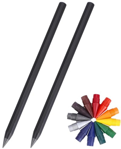 WEBEEDY 2 Pcs Metal Writing Instrument with 24 Replaceable Nibs Forever Pencil No-Sharpening Writing Instrument for Office Drawing Sketching Journaling Note Taking Supply Gift