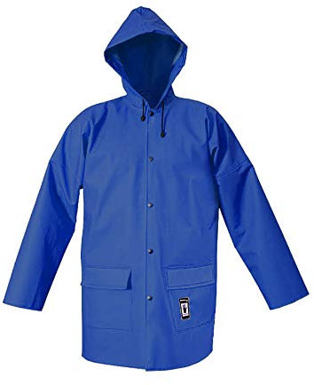 PROS 101 Regenjacke Arbeitsjacke Schutzjacke Herren Damen EN ISO 13688 EN 343 Schweißnähte Plavitex Kapuze Taschen winddicht wasserdicht raincoat outdoor blau (54)