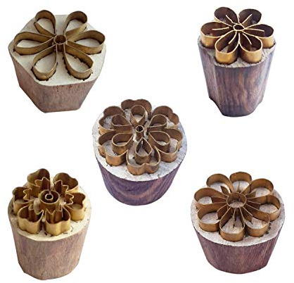 Royal Kraft Floreale Ottone legno Stampa Timbri (Set di 5) Per Blocchi stampa su Argilla, Ceramica, Tessuto BHtag0041