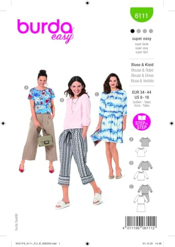 Burda 6111 Schnittmuster Bluse und Kleid (Damen, Gr. 34-44) Level 1 super Easy
