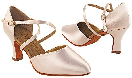 Very Fine Melody Women's Smooth Latin Ballroom Dance Shoes 2.5 Spool Heel Flesh Satin US Size 6 M