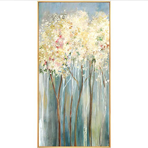 100% pintado a mano cuadros sobre lienzo, simplicidad moderna Flor de oro Flor de flor Paisaje vertical Arte abstracto pinturas al óleo para la sala de estar Dormitorio Decoraciones del hogar, colo