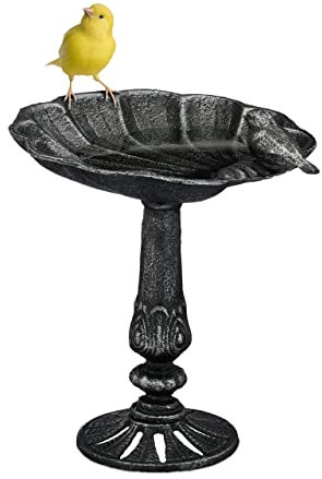 Relaxdays Abreuvoir à Oiseaux sur Pied, en Fonte, résistant au Froid et à la Pluie, en Forme de Coquillage, mangeoire