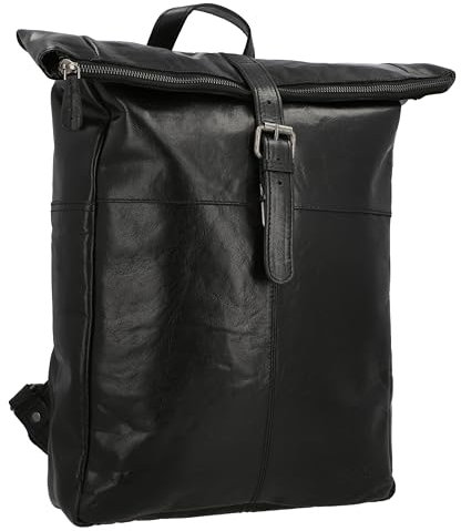 Gusti Rucksack Leder – Henning Lederrucksack Fahrradrucksack Kurierrucksack Rolltop Rucksack wasserdicht Laptoprucksack 13 L Damen Herren (Schwarz)