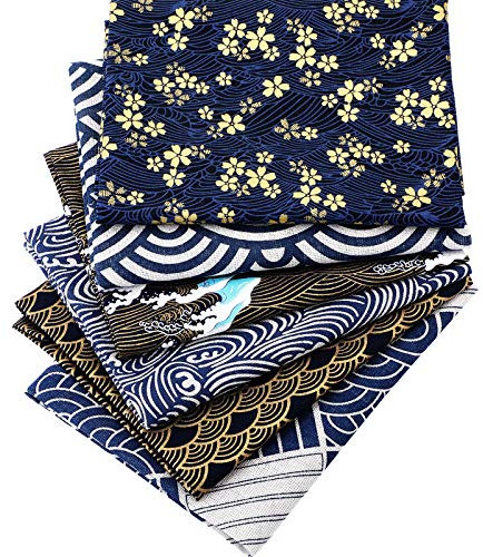 6 Stück Baumwollstoff Japanese Style Stoff zum Nähen 19,7 x 15,7 Zoll, japanisches Meereswellenmuster, Patchwork-Stoffpaket, für Gesichtsschutz-Bastelprojekt