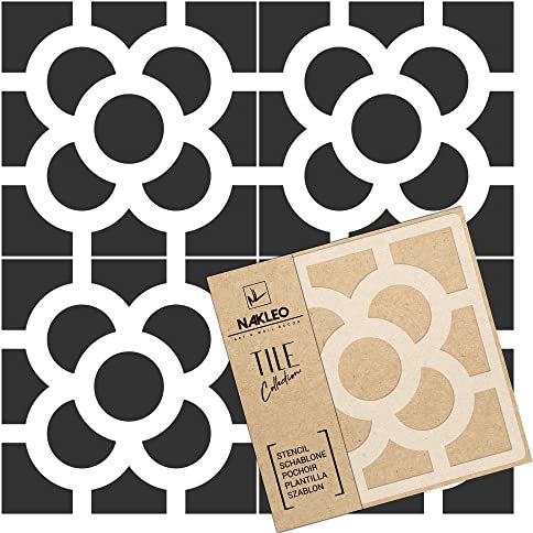 NAKLEO Tile Painting Stencil 10x10 cm, Ravenna Jetel Floral Ornament, Plastic Reusable Template, Home Decor Craft DIY, Floor Concrete Patio Wall - Terracotta